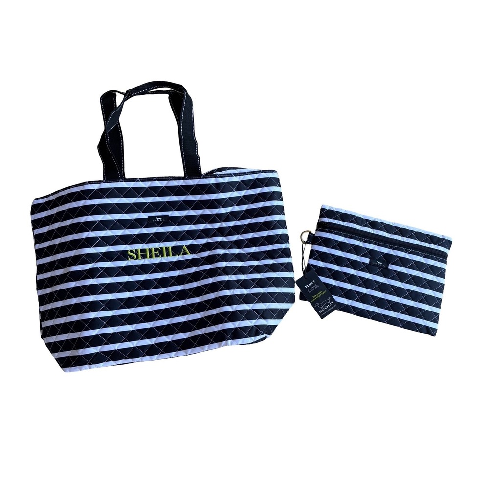 SCOUT Plus 1 Foldable Travel Tote Bag Black White Striped Quilted Sheila